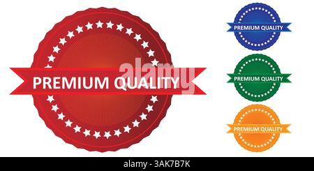Colorful Quality Seals and Badges with Ribbon Banners Stock Vector