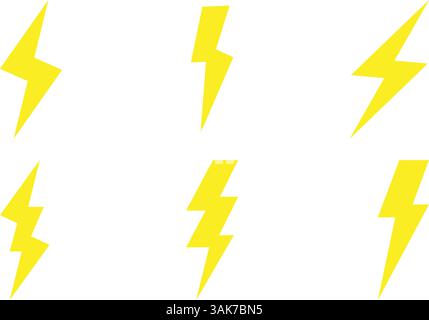 Yellow Lightning Bolt, Thunderbolt vector set. Power energy sign or Electric power symbol Stock Vector