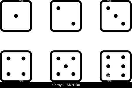 Minimalist Dice Vector Icon Set – Black and White Outline Stock Vector