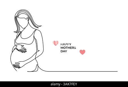 Happy Mother's Day concept one line drawing, Mother's Day Mom and Baby in Single Line Drawing Stock Vector
