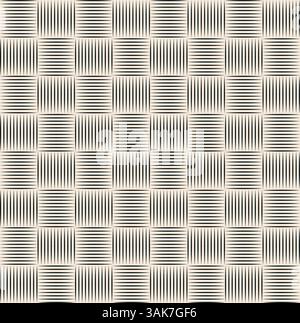 Crossing ribbons squares, rectangles abstract seamless pattern. Black beige geometric pattern. Stock Vector