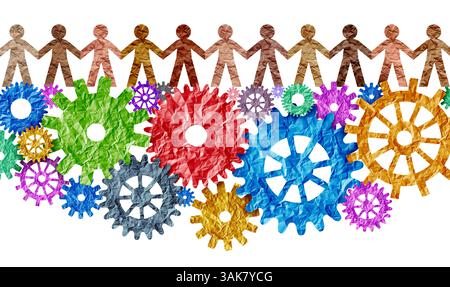 Teamwork Concept and Team Work as a diverse group of professionals and diverse people connected and working together as gears and cog wheels for unity Stock Photo