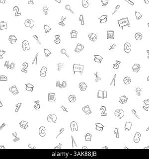 Seamless vector pattern on a white background school items in a flat style doodle numbers Stock Vector