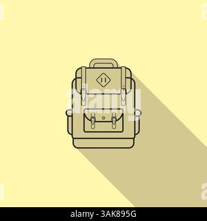 School bag vector icon in stroke style, on bright background with long shadow, editable stroke for web design and web Stock Vector