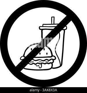 Vector Banner and Konka is a prohibitive sign that prohibits the use of fast food in the style of outline Stock Vector