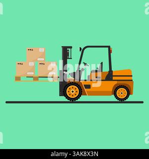 Vector icon forklift with flat-style boxes on a bright background Stock Vector