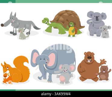 Cute koala family mother with children sit on the tree cartoon animal ...