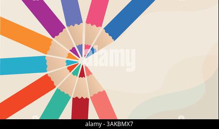 Colored pencils in a circle symbolizing inclusion diversity equality or unity. Banner copy space Stock Vector
