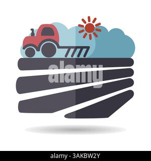The tractor plows the field before sowing isolated icon. Spring or autumn field work. Agriculture sign. Graph symbol for your web site design, logo, a Stock Vector