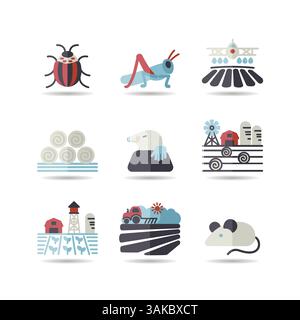 Farm Field isolated icon set. Agriculture animal sign. Graph symbol for your web site design, logo, app, UI. Vector illustration, EPS10 Stock Vector