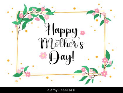 Happy Mothers Day horizontal greeting card, poster, banner. Floral design. Mother's Day celebration card. Vector illustration. Cute flowers, leaves, b Stock Vector