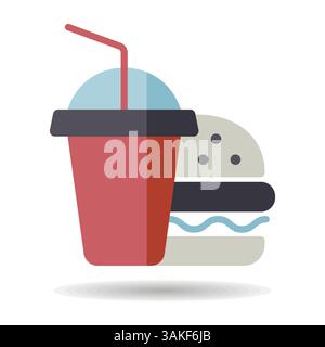 Burger with soft drink vector isolated icon. Delivery sign. Graph symbol for cooking web site and apps design, logo, app, UI Stock Vector