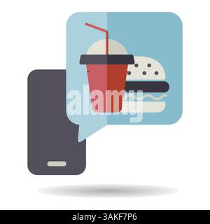 Fast food delivery service vector isolated icon. Burger with soft drink symbol. Mobile app order food online website. Stock Vector