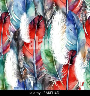 seamless background feathers colored . hand drawing. Not AI, Vector illustration. Stock Vector