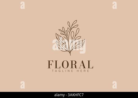 Floral Leaf Logo Minimalist Hand Drawn Concept for Business Beauty Fashion Feminine Garden with Vintage Style Stock Vector
