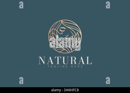 Woman Face and Leaf Logo Beauty Harmony of Nature and Wellness Illustration Eco Friendly Luxury Brand Identity Stock Vector