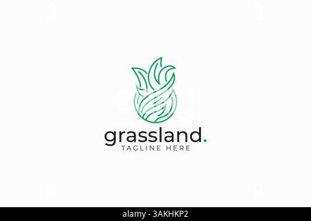 Grassland Logo Field Landscape Soil Grass Meadow Green Nature Abstract Sign Symbol Stock Vector