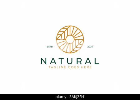 Natural Abstract Geometric Logo Sun Leaf Organic Farm Agriculture Business Stock Vector