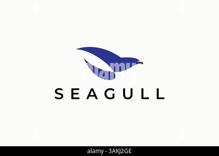 Seagull Logo Blue Silhouette Fly Bird Sign Symbol Sea Sky Ocean Business Travel Vacation Brand Identity Stock Vector