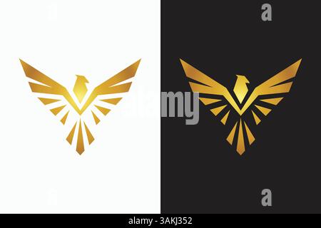 Phoenix Logo Gold Elegance Premium Abstract Silhouette Eagle Falcon Hawk Bird Fly Wing Abstract Sign Symbol Business Stock Vector