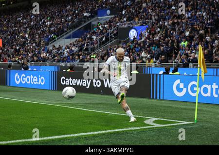 Federico Dimarco of Italy takes a corner kick during the FIFA World Cup ...