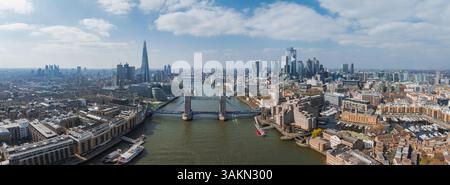 Aerial View of Tower Bridge and London Landmarks Along the Thames Stock Photo