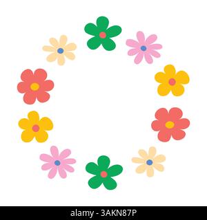 Round frame of spring flowers. Hand drawn vector illustration. Stock Vector