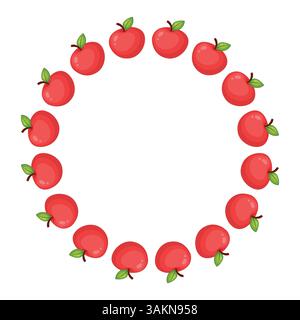 Round frame of cartoon apples. Vector illustration. Stock Vector