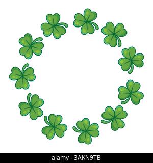 Round frame. Three-leaf clover. Hand-drawn. Vector illustration. Stock Vector