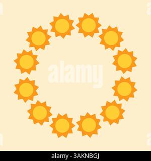 Round frame of cartoon suns. Vector illustration. Stock Vector