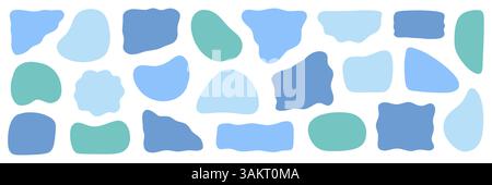 Abstract organic shape round irregular form set. Liquid organic blob curve fluid shape figure. Abstract liquid bubble, wavy different form. Soft round oval pattern background. Vector illustration Stock Vector