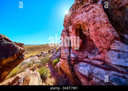 Red Rock Canyon Erosion Patterns Afternoon Sunlit Perspective Stock Photo