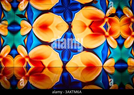 Kaleidoscopic Floral Patterns in Motion at Eye Level Stock Photo