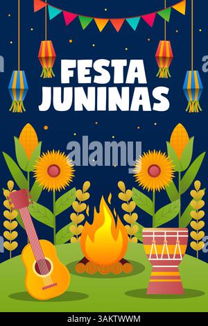 festa juninas poster illustration in gradient style Stock Vector