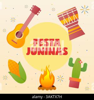 festa juninas illustration concept in gradient style Stock Vector