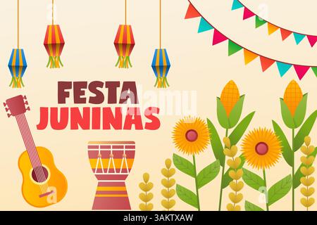 festa juninas background illustration in gradient style Stock Vector