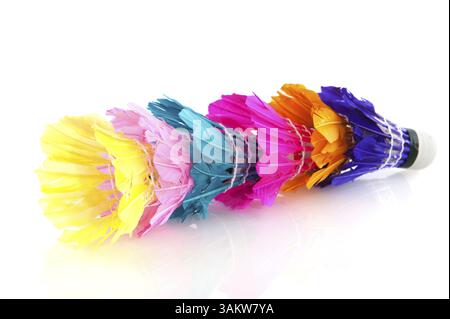 Shuttlecocks for the badminton game isolated over white Stock Photo