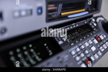 Close-up of the front panel of the professional digital betacam video recorder. Shallow dof. Displays, equalizer, buttons Stock Photo