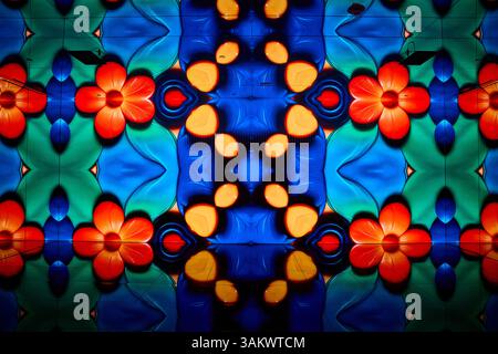 Kaleidoscopic Floral Patterns with Vivid Colors Eye-Level View Stock Photo