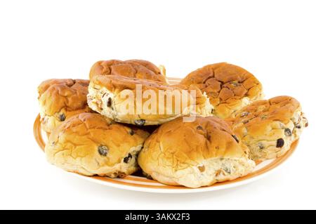 Currant bread rolls on a plate isolated Stock Photo
