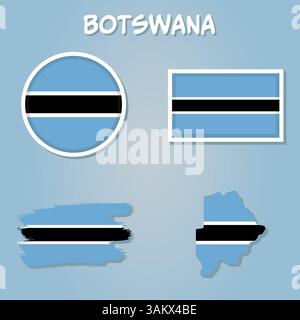 Vector of Botswana country outline silhouette with flag set Stock Vector