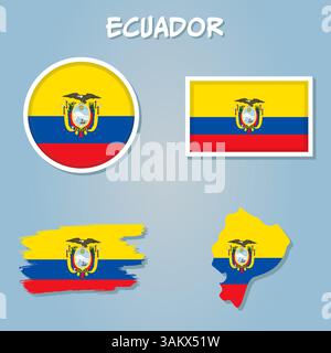 Ecuador map and flag high detailed vector illustration Stock Vector