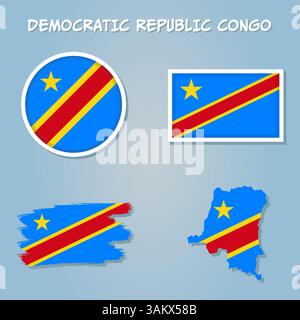 Stylized simple outline map of Congo icon. Blue sketch map of Congo ...