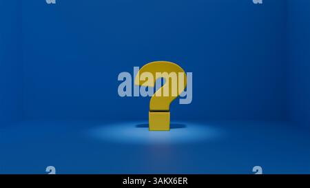 3d yellow question mark in a blue room in the colors of the Ukrainian flag, question Stock Photo