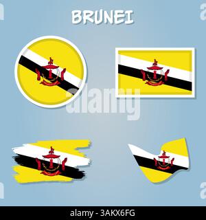 Brunei flag icon set. Bruneian pennant in official colors and proportions Stock Vector