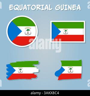 Vector of Equatorial Guinea country outline silhouette with flag set Stock Vector
