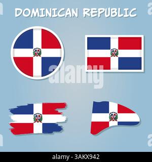 Dominican Republic map on a world map with flag and map pointer Stock Vector