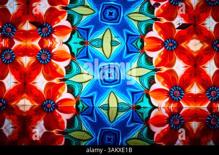 Kaleidoscopic Art Projection with Floral Motifs Motion View Stock Photo