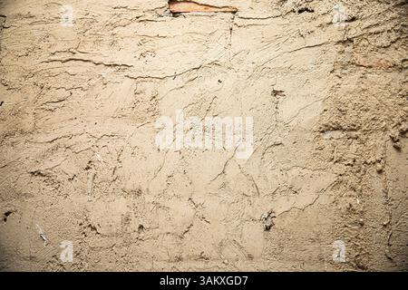 Rough Plastered Wall Texture, Beige Construction Background Stock Photo