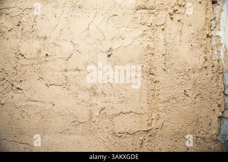 Rough Plastered Wall Texture, Beige Construction Background Stock Photo